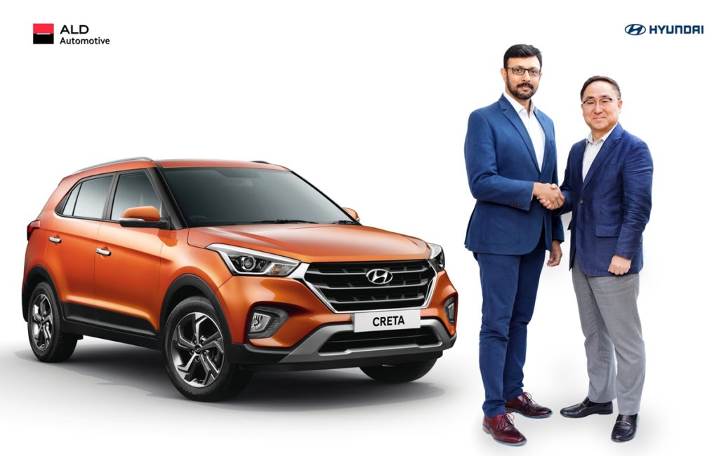 Mr. S.J. Ha, Executive Director, Sales &Marketing, Hyundai Motor India with Mr. Suvajit Karmakar, Chief Executive Officer & Whole-time Director, ALD Automotive India announcing  HMIL’s collab