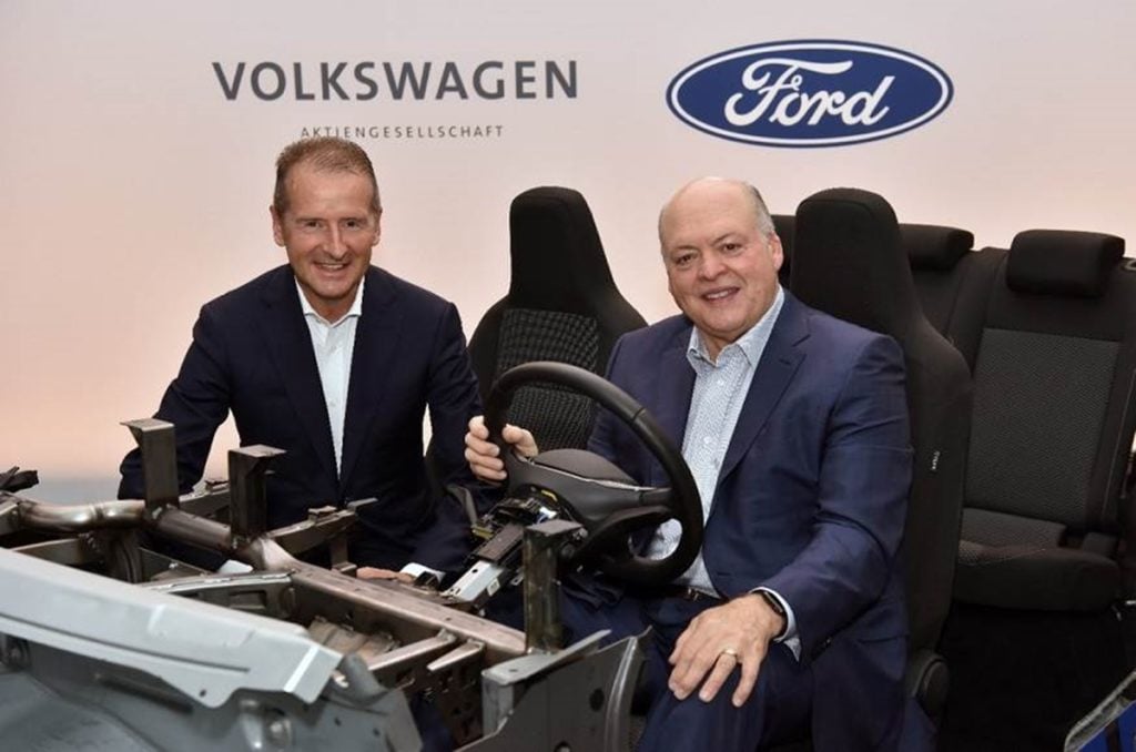Dr. Herbert Diess, Volkswagen CEO and Jim Hackett, Ford President and CEO, on their collaboration to build electric cars and autonomous vehicle technology