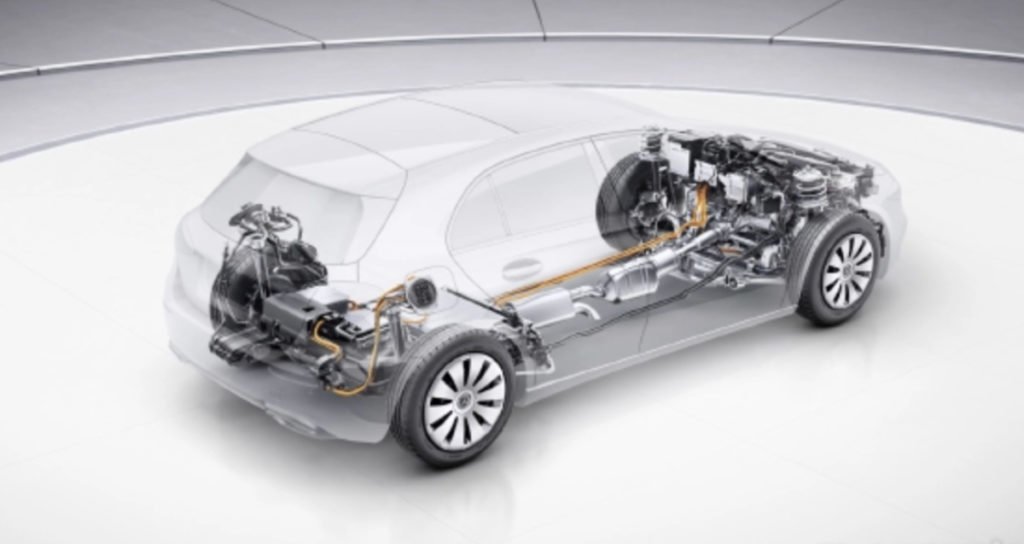 Mercedes-Benz A250e powertrain layout