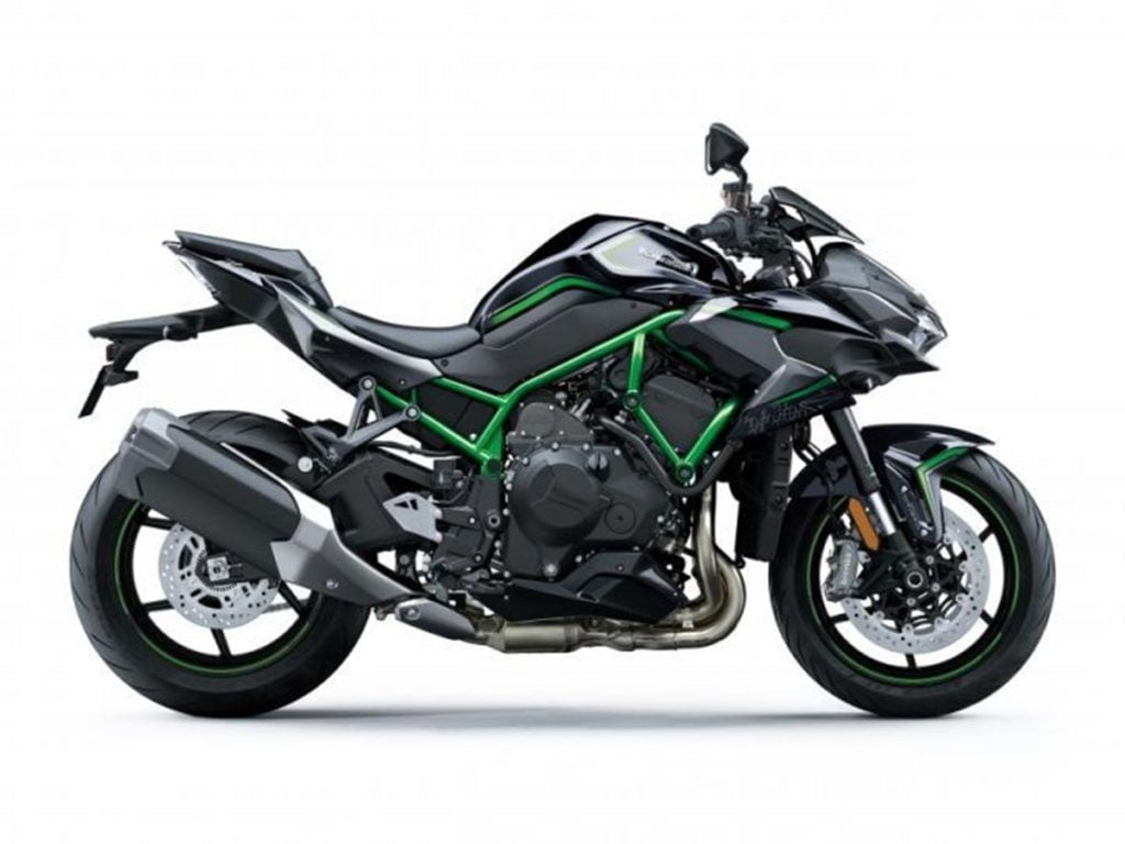 The Z H2 gets a Kawasaki green painted trellis frame and the engine is the same as in the Ninja H2