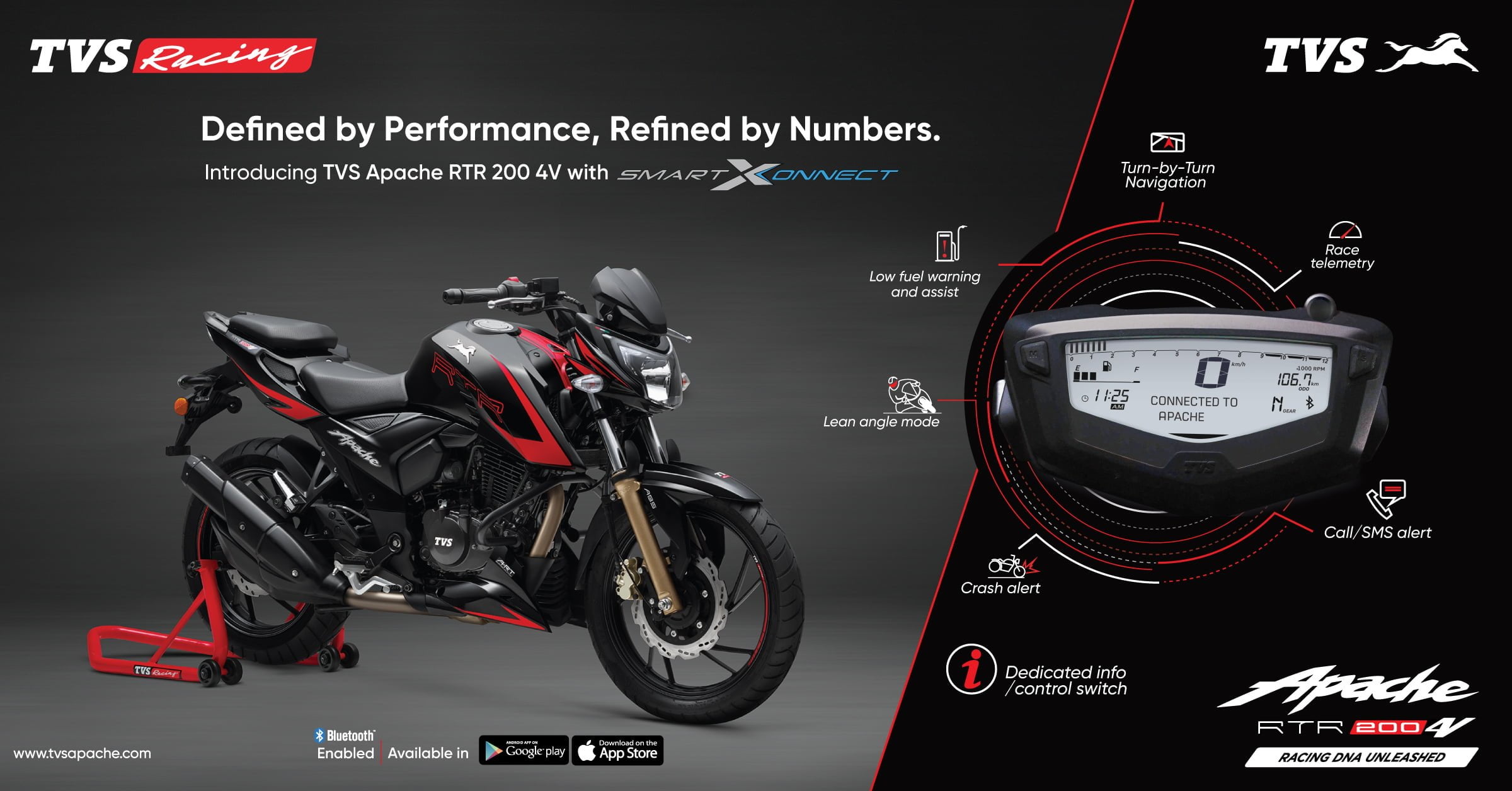 New TVS Apache RTR 200 4V Bluetooth