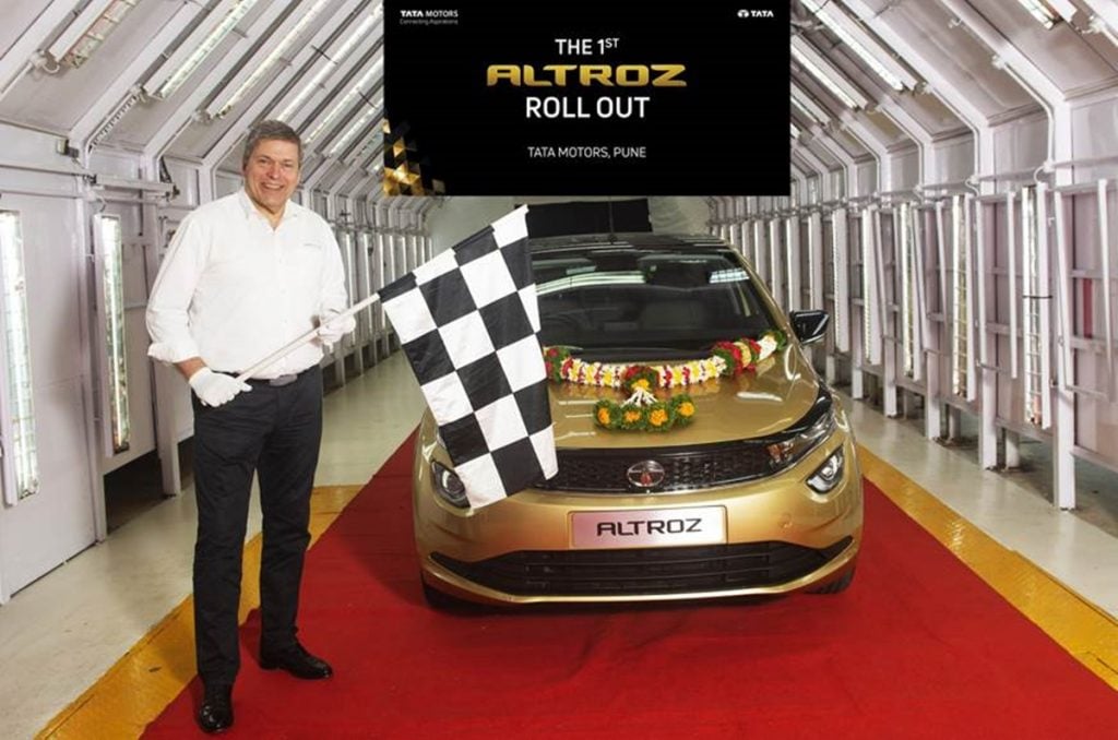Tata rolls out the first production Altroz from its Pune plant. 