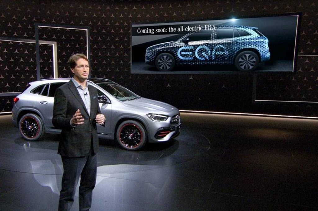 Mercedes-Benz CEO Ola Källenius on the EQA at the unveil of the new GLA