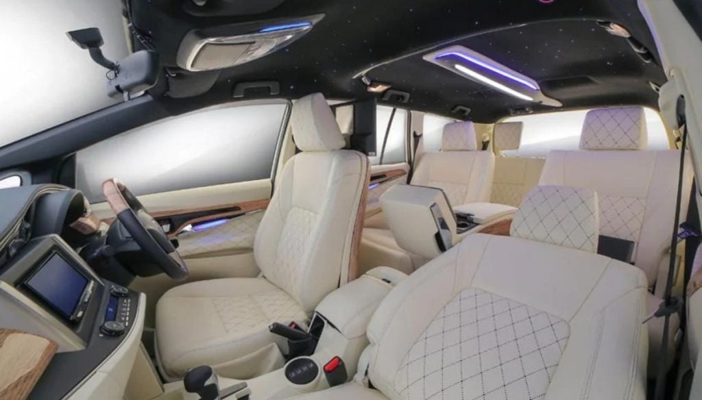 Here's how DC Designs has customized the interiors of the Toyota Innova Crysta for Madhuri Dixit. 