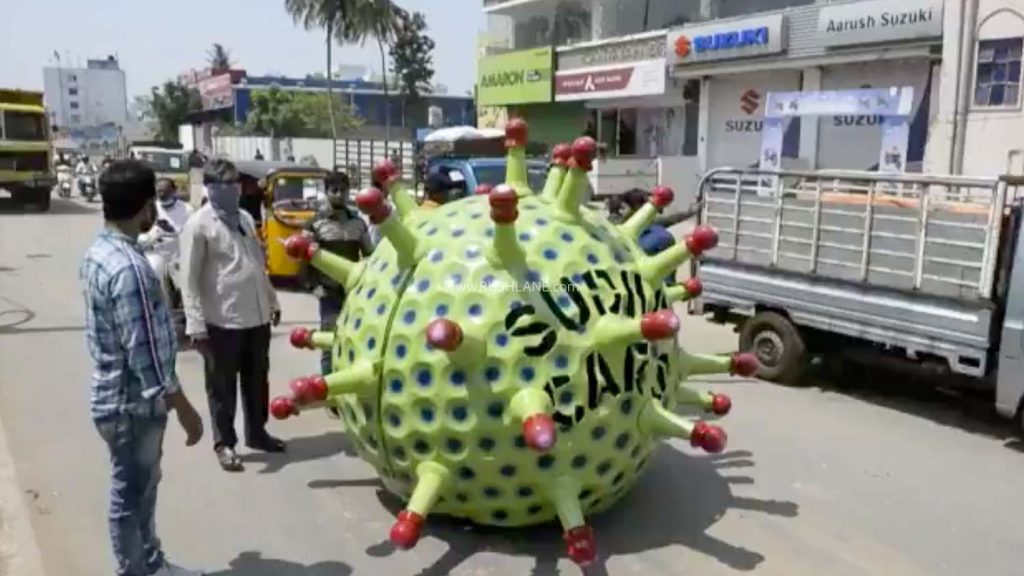 Here's a coronavirus shaped car in India trying to spread awareness