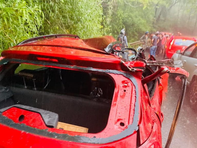 A Truck Damages The Roof Of This Ford Freestyle; All Passengers Safe