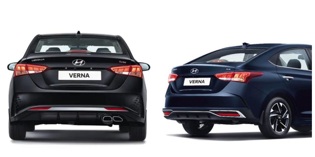 At the rear, the bumper of the Verna Turbo is much more sporty with dual exhaust tips.