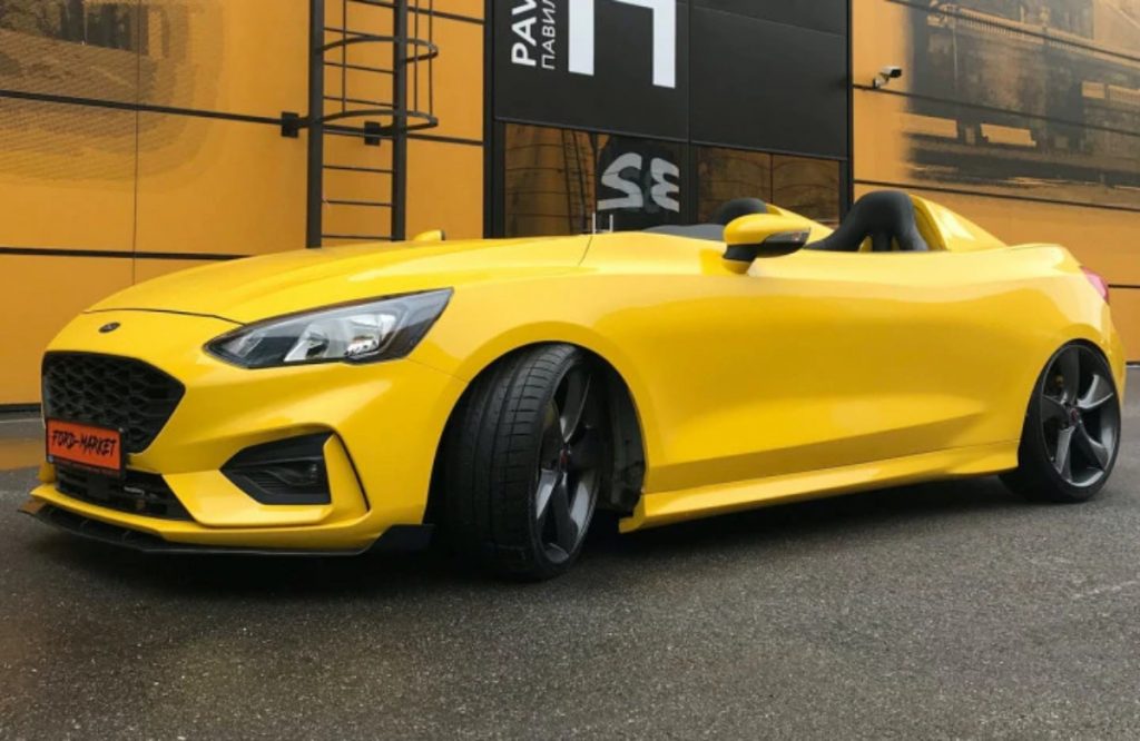 This is a Ford Focus that has been modified to be a Speedster in St. Petersburg Russia. 
