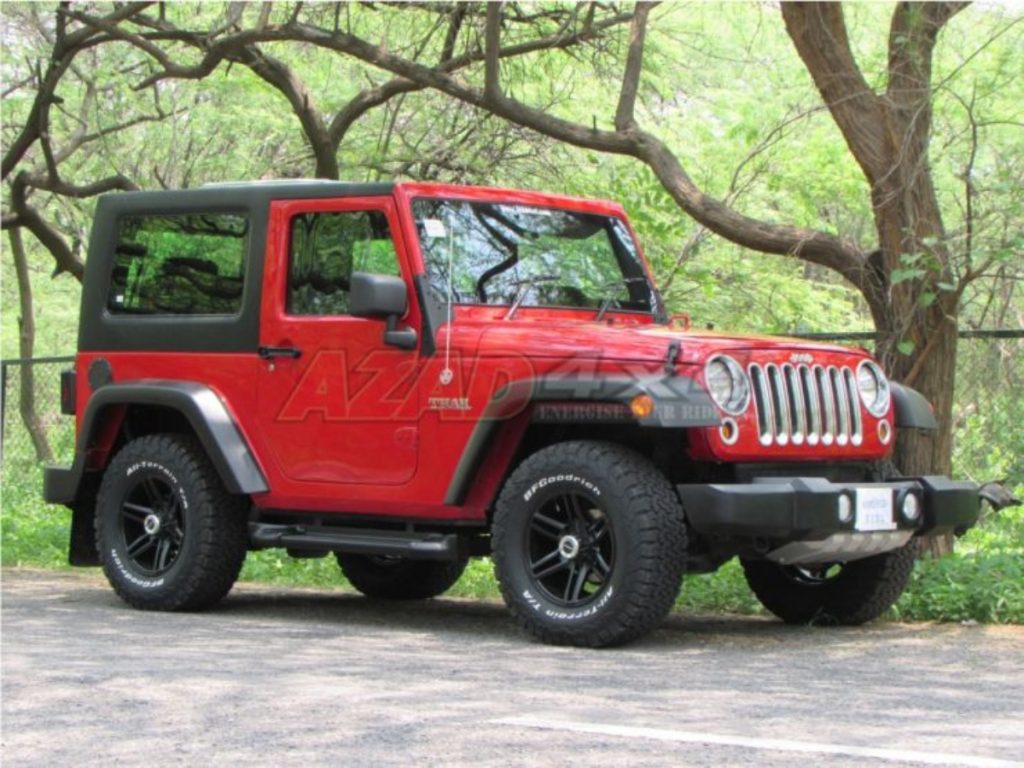 This Mahindra Thar has been modified to look like a Jeep Wrangler.