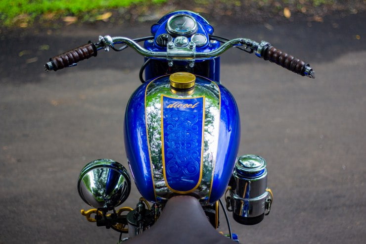 It has been styled to look like a bobber motorcycle.