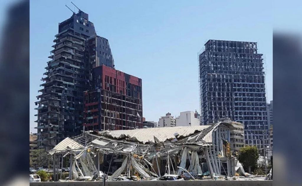 This demolished building that you see below is an Audi dealership in Beirut that's been reduced to rubble in the explosion. 