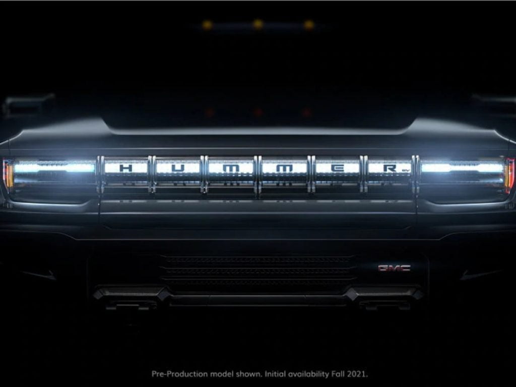 This is an earlier teaser of the Hummer EV, showing its front-end design. 