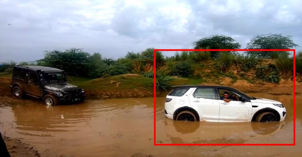 Watch a Mahindra Thar rescue a Land Rover Discovery Stuck in Mud. 