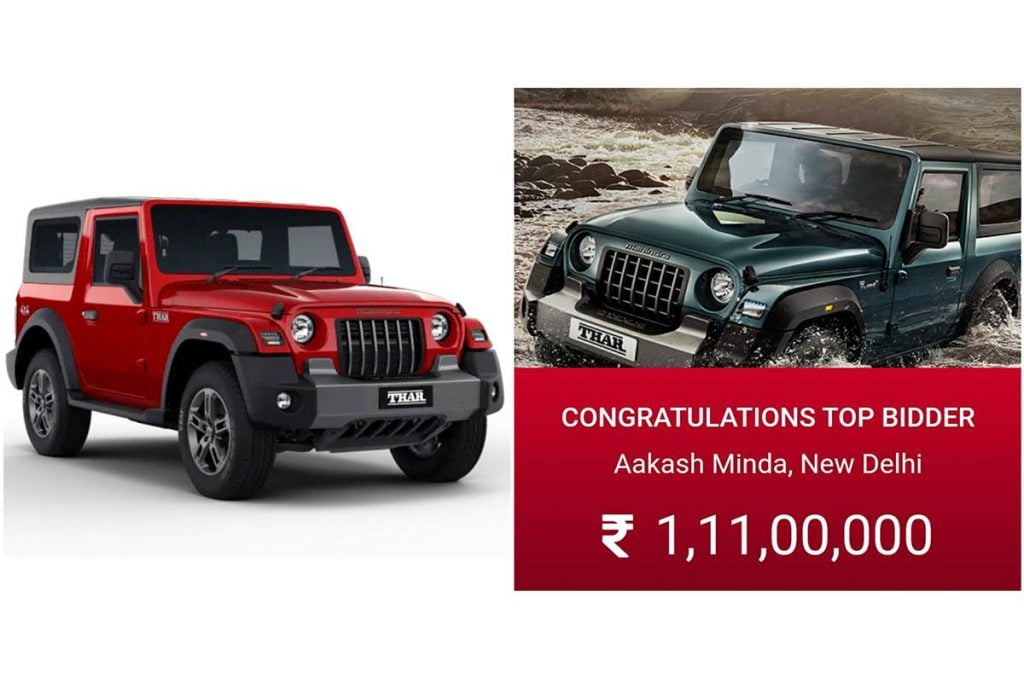 2020 Mahindra Thar #1 auctioned for Rs 1.11 crore, the winning bid coming from Aakash Minda from Delhi. 