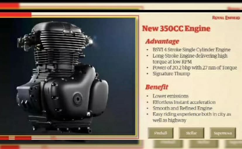 The Royal Enfield Meteor 350 will be powered by a BS6-compliant 350cc 4-stroke single cylinder engine that produces 20.1hp and 27Nm of torque. 