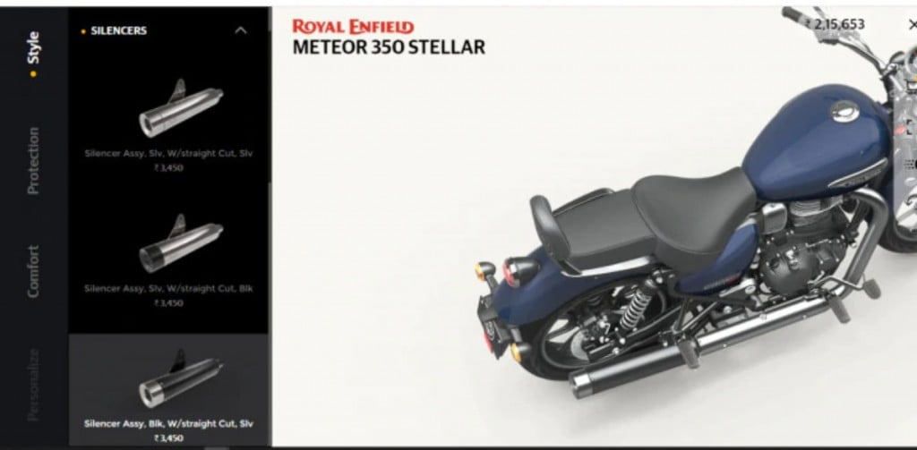 The custom exhausts will again be very popular on the accessories list of the Royal Enfield Meteor 350. 