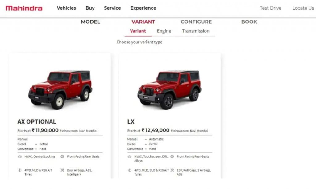 Currently, it is only the AX Optional and LX variants of the new Thar that are on sale in India.