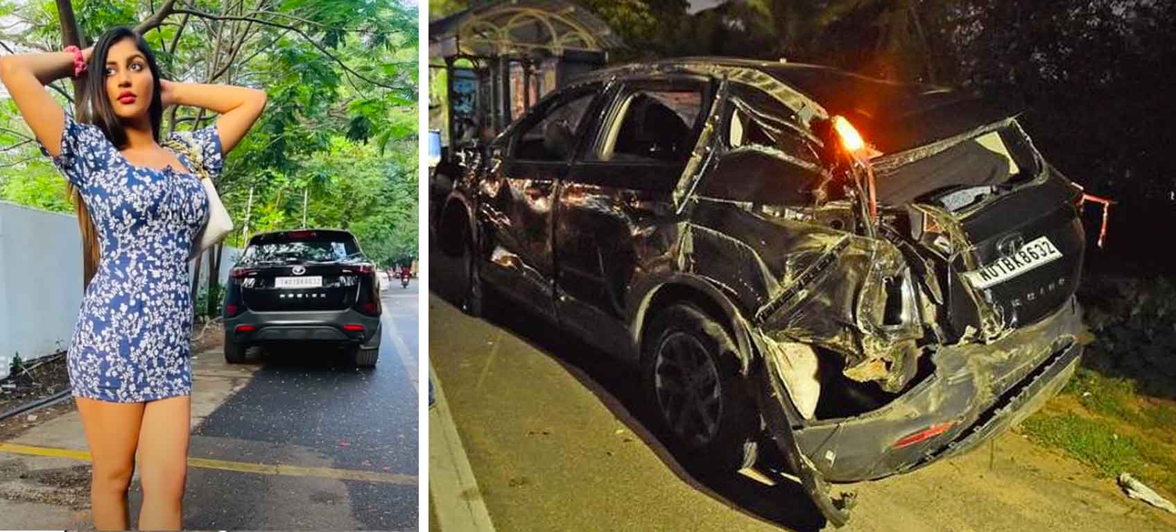 Yashika Aannand Tata Harrier Accident Images