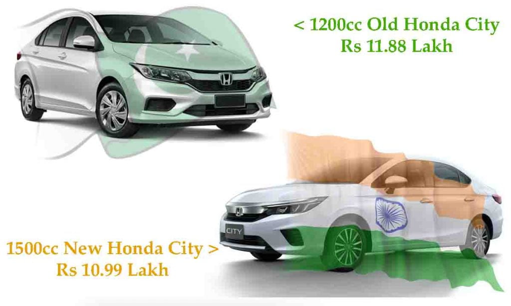 honda city india vs pakistan price