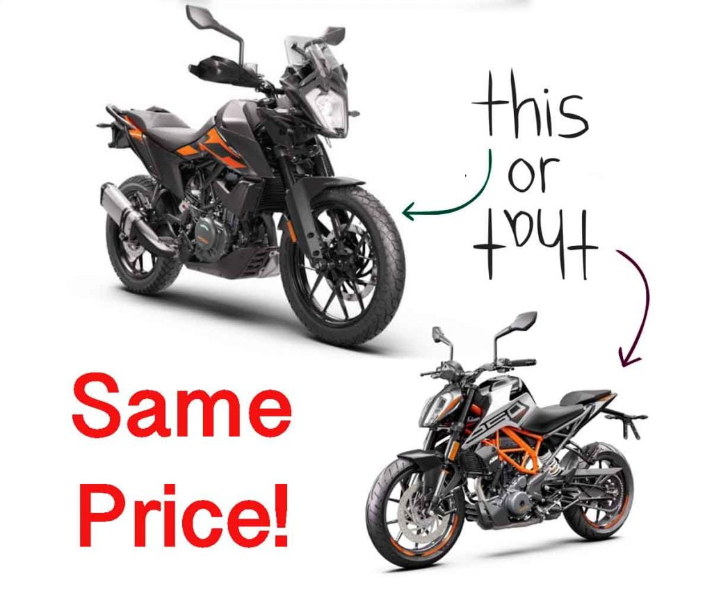 ktm adventure 250 vs duke 250 price