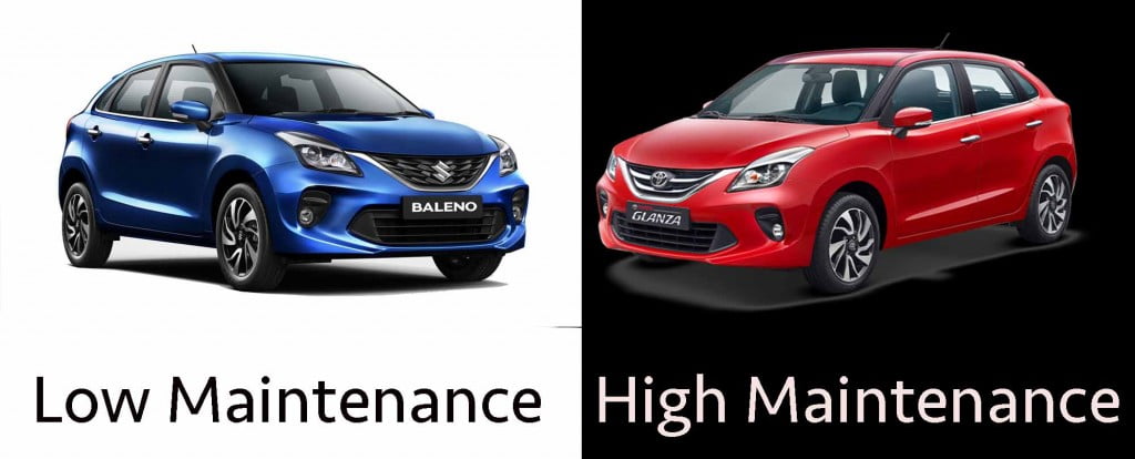 maruti baleno vs toyota glanza maintenance