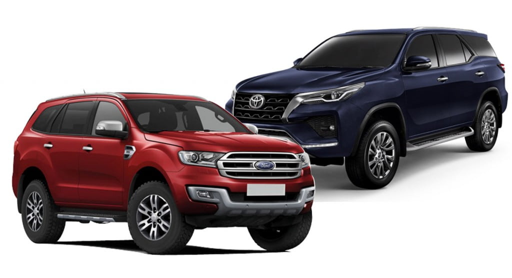 toyota fortuner vs ford endeavour red blue