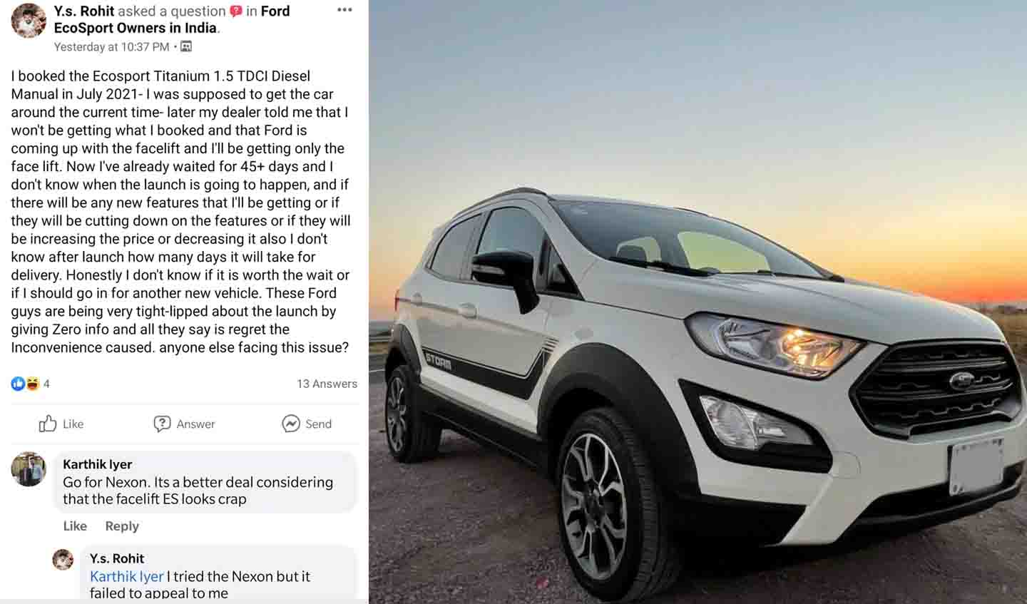 ford ecosport delivery delayed facelift
