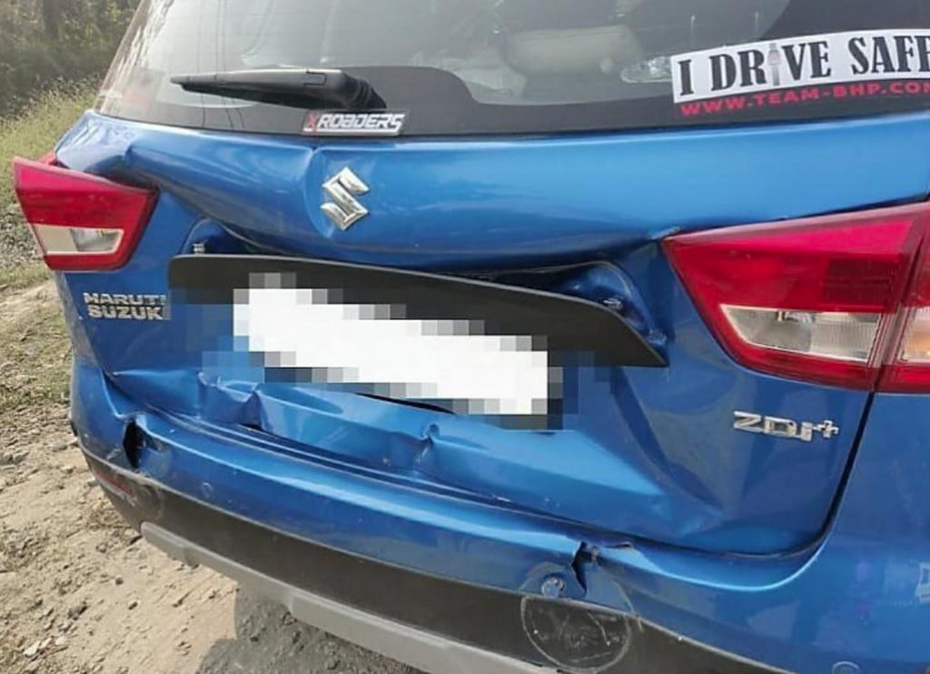 Brezza truck hits safe Car Blog India Brezza Truck Hits Safe