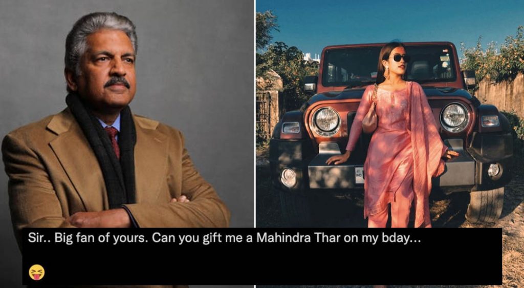 mahindra thar free gift anand twitter