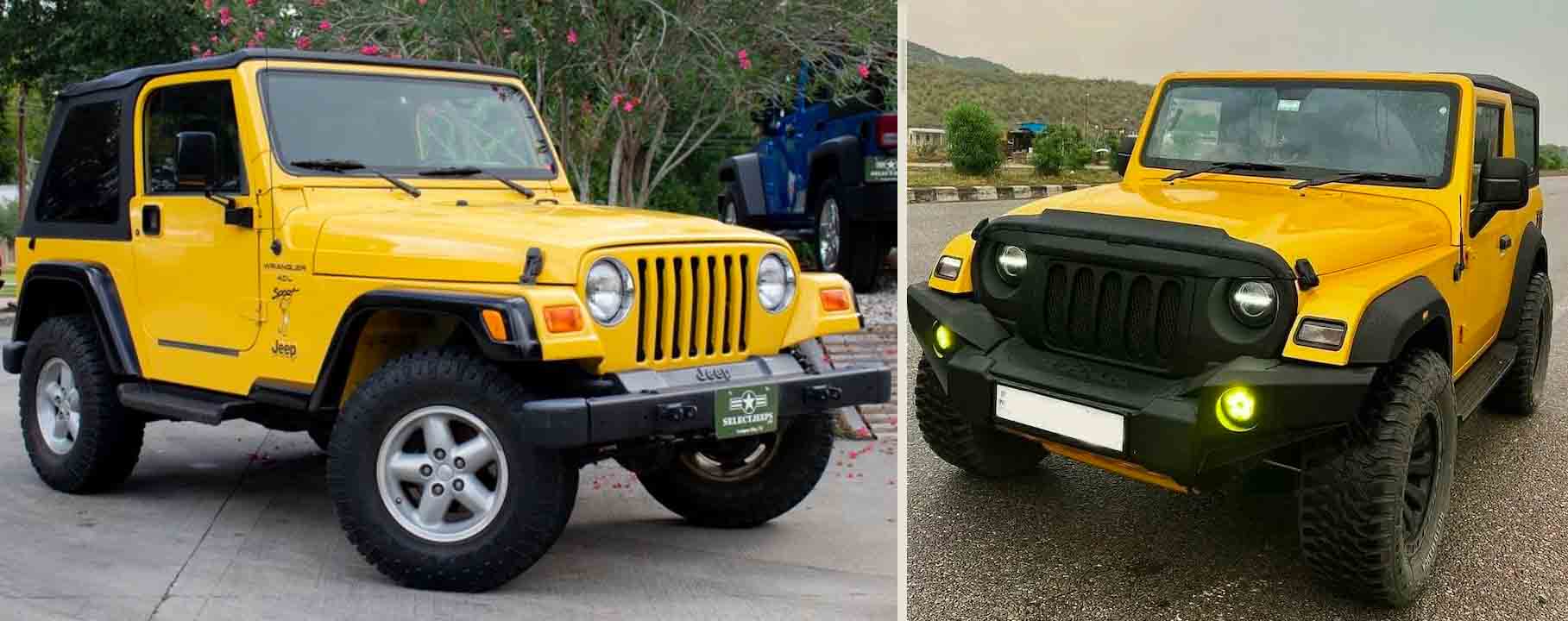 mahindra thar vs jeep wrangler yellow
