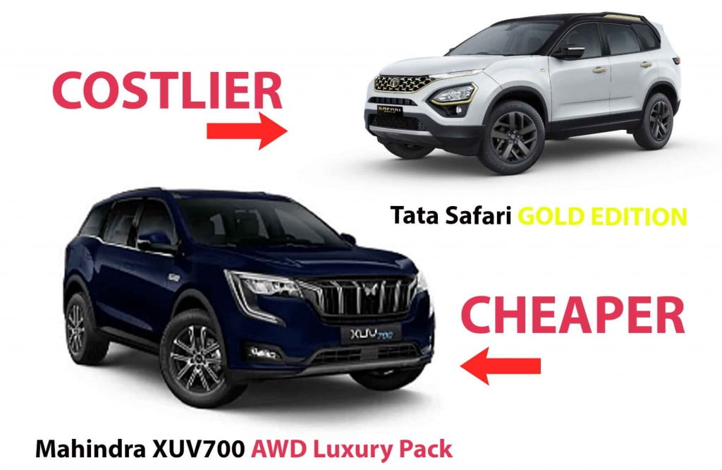 mahindra xuv700 awd luxury pack tata safari gold edition