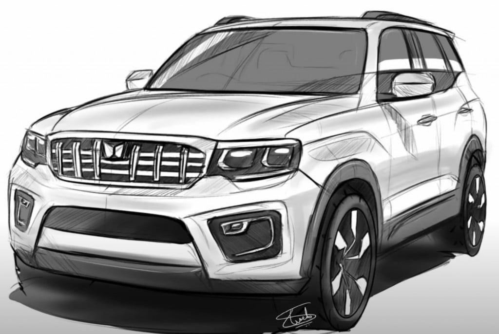 New 2022 Mahindra Scorpio Sketch Front Three Quarters