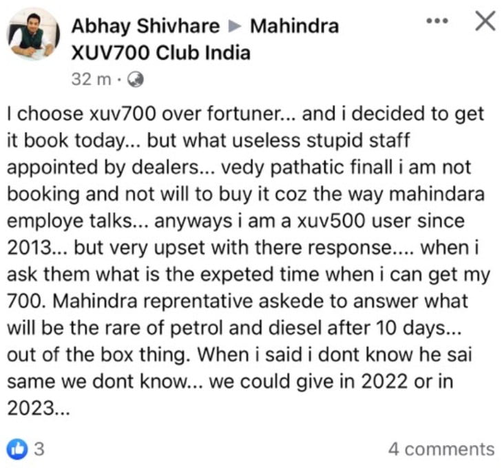 XUV700 Fortuner Dealership Experience