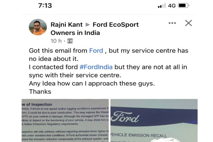 Ford EcoSport Owner Gets Recall Notice, Service Centre CLUELESS