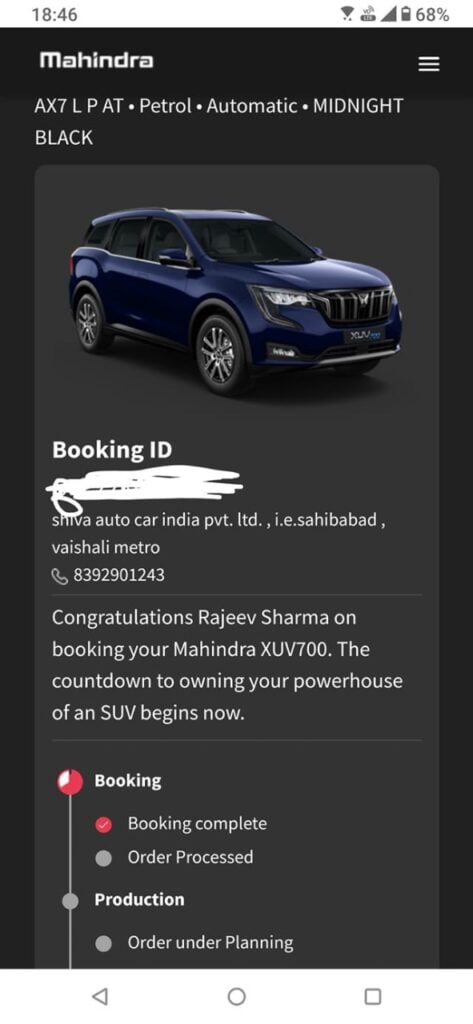 Delivery Date Booking Xuv700