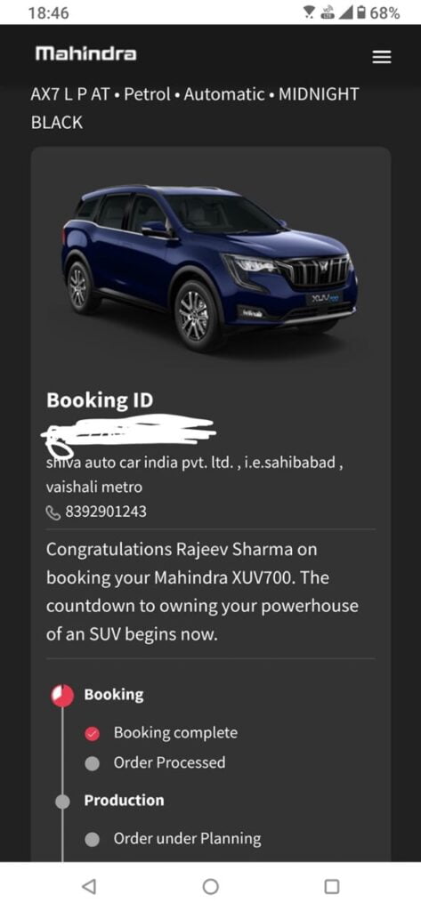 Delivery Date Booking XUV700 