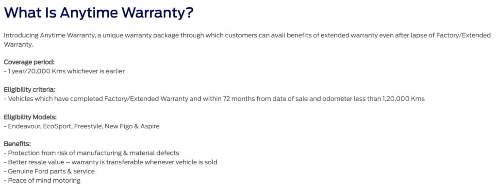 Ford India Warranty Support