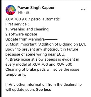 XUV700 Petrol Updates Service