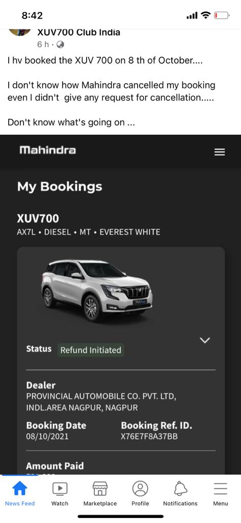 mahindra xuv700 booking automatic cancellation