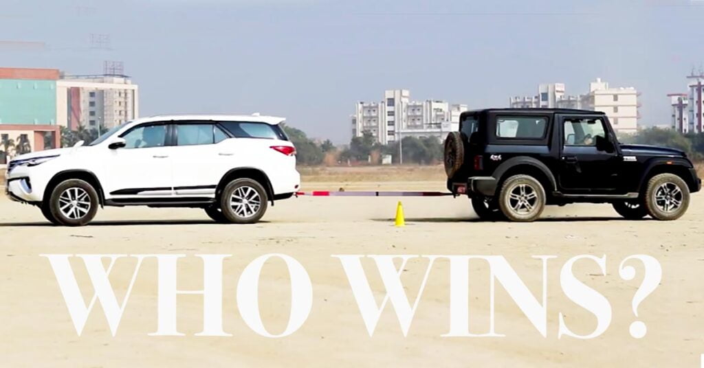 toyota fortuner vs mahindra thar tug of war