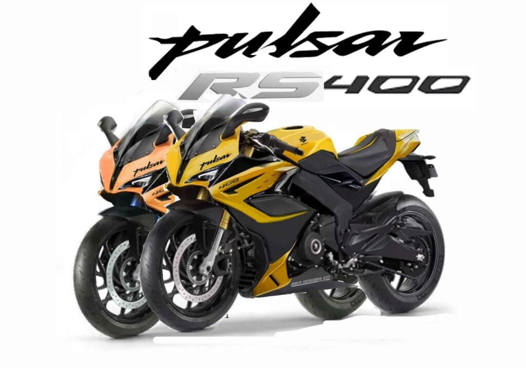 bajaj pulsar rs400 images red yellow front three quarters