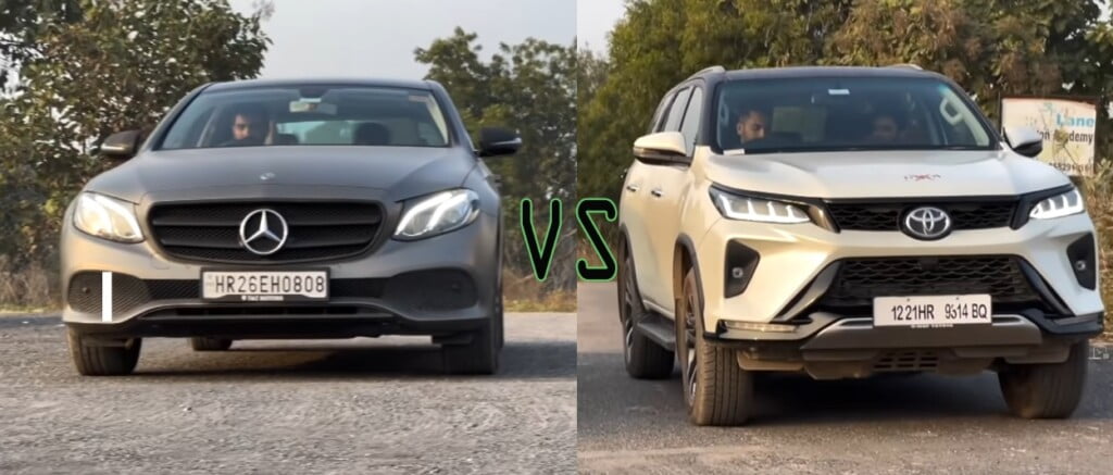 A Toyota Fortuner Legender will easily beat the new Mercedes-Benz E-Class on an off-road route but what happens in a drag face?