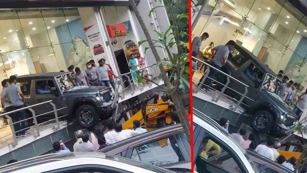 mahindra thar accident showroom bangalore