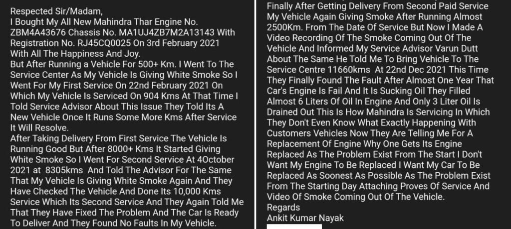 Mahindra Thar Engine Fails At 11660KM, Service Center Loses Face