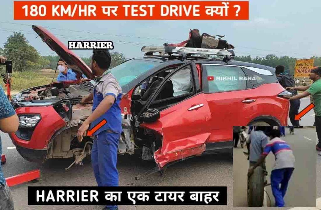 tata harrier test drive unit accident 180 kmph