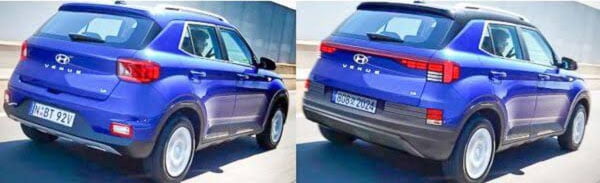 2022 hyundai venue facelift rear three quarters comparison old model