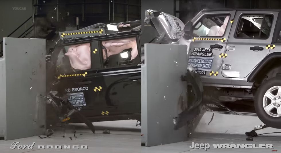 ford bronco vs jeep wrangler crash test