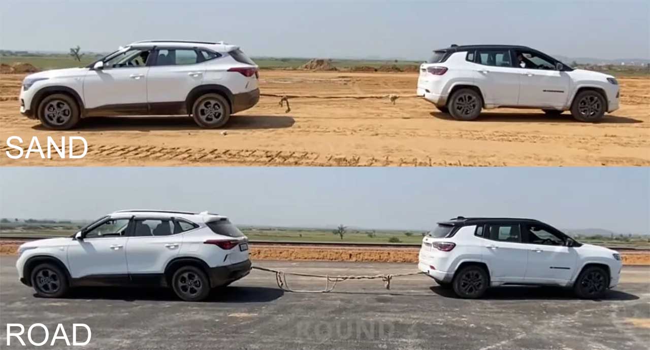 WATCH Kia Seltos Giving Jeep Compass a Tough Time in Tug of War