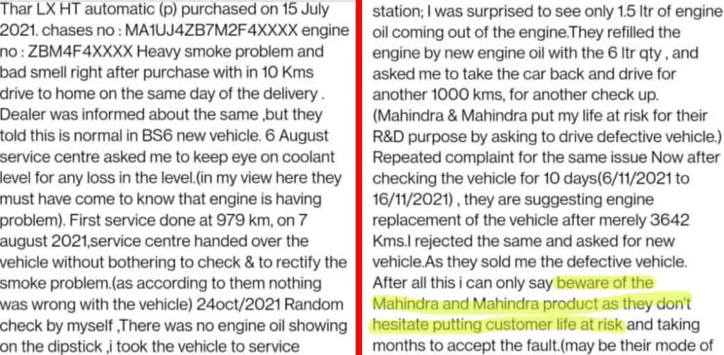 Aggrieved Mahindra Thar Owner Accuses Company of 'Putting Customer's Life at Risk'