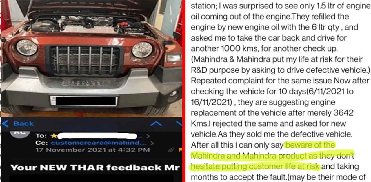 Aggrieved Mahindra Thar Owner Accuses Company of 'Putting Customer's Life at Risk'